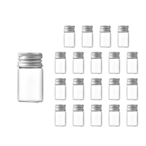 Charmoon 小瓶 透明 ガラス ミニボトル 蓋付き 密閉 小物 液体 保存 20個 セット (8ml, シルバー)