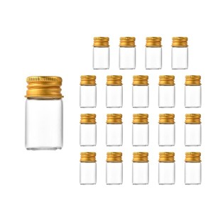 Charmoon 小瓶 透明 ガラス ミニボトル 蓋付き 密閉 小物 液体 保存 20個 セット (8ml, ゴールド)
