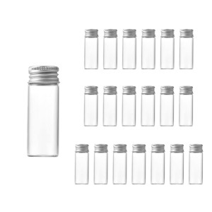 Charmoon 小瓶 透明 ガラス ミニボトル 蓋付き 密閉 小物 液体 保存 20個 セット (12ml, シルバー)