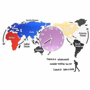 NUOLUX 掛け時計 世界地図 3D DIY ウォールステッカー 時計 夜光 アクリル ミラー表面 おしゃれ 静音 壁掛け時計 ウォールクロック 時計 
