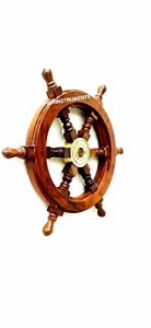 Nautica 装飾用 ブラウン仕上げ 木製船の車輪 海賊ボートホイール 15インチ 素朴 ビンテージ ホームデコレーション ギフト