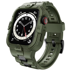GELISH Apple Watch 45mm 44mm 42mm TPU バンド 一体型 ケース カバーカーボンファイバーインレイ付きバンド, Apple Watch Series 9 8 7 