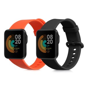 (kwmobile) 2x 交換ベルト 対応: Xiaomi Mi Watch Lite/Redmi Watch バンド - シリコンバンド ソフト TPU 耐久性 黒色/オレンジ