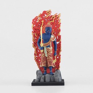 仏像不動明王 （木製：ツゲ 金泥仕上）＿仏像 フィギュア 総高約11.5cm 木彫りの仏像 (彩色)