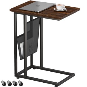 EKNITEY サイドテーブル ソファ ナイトテーブル コ字型 キャスター付き 可移動デスク 幅55ｘ奥行35ｘ高さ69cm ノートパソコンスタンド 収