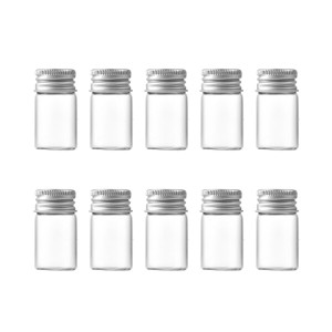 Charmoon 小瓶 ガラス ミニボトル 透明 蓋付き 密閉 粉末 液体 保存 10個 (8ml, シルバー)