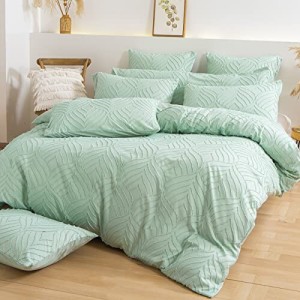 通気性の良い 緑布団カバー シングル3点セット シャビーシック 肌触りのいい生地で 寝具カバーセット ベッド用 合わせ式枕カバー ずれ防