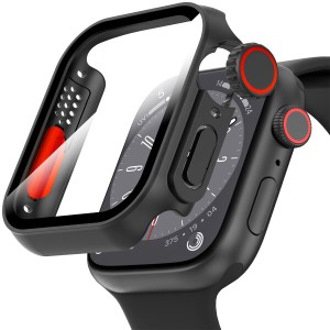 Suoman for Apple Watch 44mmスクリーンプロテクター・ケース、超薄型強化ガラス ユニークなデザイン フルカバレッジ ハードPCケース カ