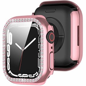 コンパチブル Apple Watch 41mm 45mm ケース メッキ加工バンパー PCケース ?一体型 強化ガラス画面カバー クリスタルダイヤ付き アップル