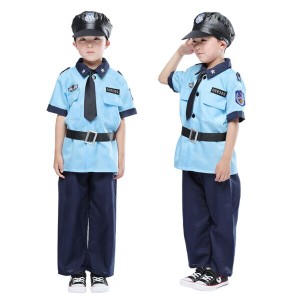 (KIRI) 子供 警察官 コスプレ ハロウィン 仮装 ポリス お巡りさん 制服 キッズ 男の子 L ブルー