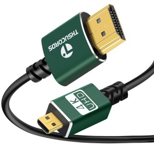 Thsucords 柔らかい HDMI マイクロタイプDオス to HDMI タイプAオス ケーブル 3M. 薄型ウルトラスリム&フレキシブル Micro HDMI 3D/4K@60