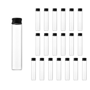 Charmoon 小瓶 透明 ガラス ミニボトル 蓋付き 密閉 小物 液体 保存 20個 セット (30ml, ブラック)