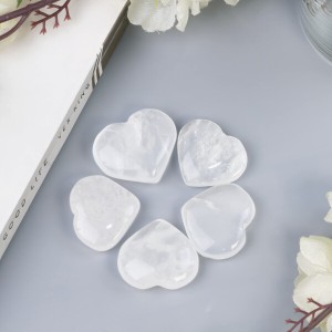Crocon Clear Quartz Gemstone Mini Heart Shape Puff Stones Set Pocket Crystal Healing Tumble Collection Palm Worry Stone Good Luc