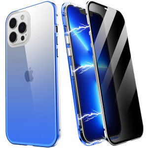 覗き見防止 iPhone13 Pro ケース 両面強化ガラス アルミバンパー 全面保護 両面カバー マグネット式 背面透明 全面ガラスケース マグネッ