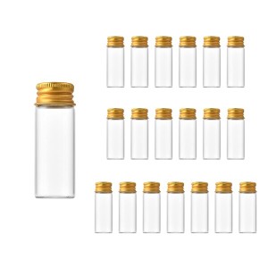 Charmoon 小瓶 透明 ガラス ミニボトル 蓋付き 密閉 小物 液体 保存 20個 セット (12ml, ゴールド)