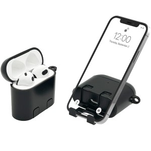 AirPods 3用ケース 携帯電話スタンド付きのAirPodsケース 全面保護カバー 耐衝撃 ワイヤレス充電対応 カラビナ・キーチェーン付き AirPod