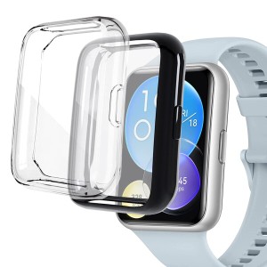 ONTUBE 2個セット カバー 対応 Huawei Watch Fit 2,保護ケース TPUカバー 衝撃吸収 全体保護ケース (透明/黒)