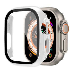 コンパチブルApple Watch Ultraケース49mm スクリーン プロテクター、PC ケース HD 強化ガラス スクリーン プロテクター、超薄型 防水 保