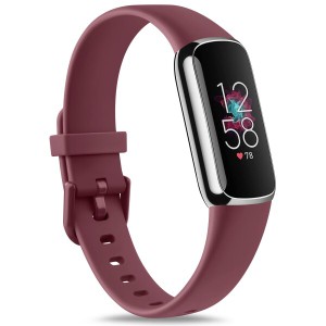 コンパチブル Fitbit Luxe バンド ベルト 交換ベルト 柔らかいシリコン スポーツバンド 防水防汗 調節可能 多色選択 (S, ワインレッド)