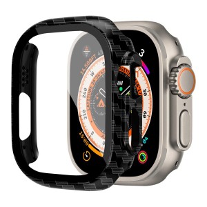 コンパチブルApple Watch Ultraケース49mm スクリーン プロテクター、PC ケース HD 強化ガラス スクリーン プロテクター、超薄型 防水 保