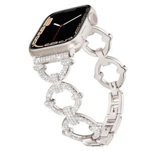 互換Apple Watch ベルト アップルウォッチバンド 丸型 ダイヤモンド付き 金属ベルト series 9/8/7/6/SE/5/4/3/2/1対応 女性向け 華やか 