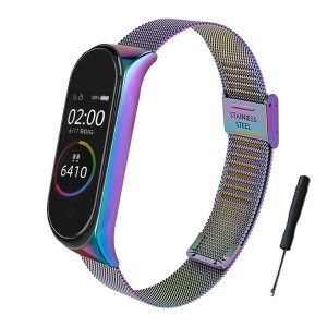 (BDIG) コンパチブル Xiaomi Mi Band 4 Mi Band 3 バンド 腕時計ベルト, 高級 ステンレススチール 交換バンドストラップリストバンド Mi 