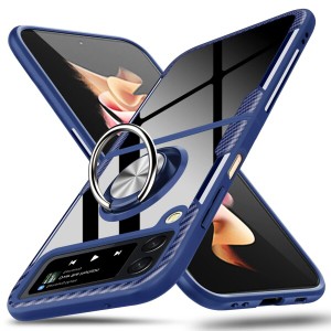 Galaxy Z FLIP 3 用 ケース クリアケース リング付き 耐衝撃 背面強化ガラス スマホケース 米軍MIL規格 薄型 9H背面 スタンド機能 車載ホ