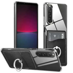 Xperia10 V ケース クリア リング付き SO-52D SOG11 カバー 背面 カード収納 耐衝撃 落下衝撃吸収 スタンド機能 滑り止め 落下防止 擦り