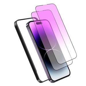 2枚セット DXFAU ガラスフィルム iPhone 14 Promax 用 ブルーライトカット 全面保護フィルム フルカバー 液晶画面 6.7インチ対応 硬度9Ｈ