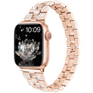 互換Apple Watch バンド アップルウォッチバンド ステンレス ベルト Ultra series 9/8/7/6/SE/5/4/3/2/1対応 スリム型ダイヤモンドのデザ