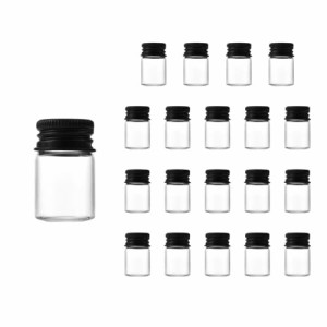 Charmoon 小瓶 透明 ガラス ミニボトル 蓋付き 密閉 小物 液体 保存 20個 セット (6ml, ブラック)