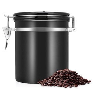コーヒー豆 保存容器 コーヒーキャニスター ステンレス 密閉 おしゃれ コーヒー貯蔵缶 大容量 キッチン用品 1.5L(ブラック)