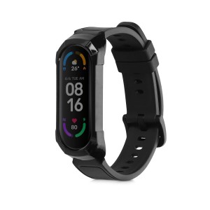 (kwmobile) 対応: Xiaomi Mi Band 6 / Band 5 / Band 4 交換ベルト - フィットネストラッカー 耐衝撃 シリコンバンド 黒色