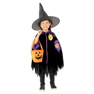 (E-Reise) ハロウィン コスプレ 子供 キッズ 女の子 魔女 悪魔 コスチューム 仮装 帽子 かぼちゃバッグ付き (100)