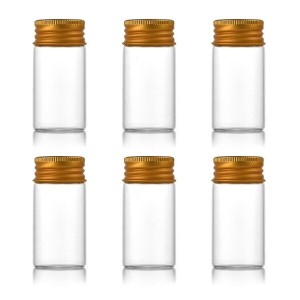 小瓶 25ml 6個セット ガラス瓶 アルミ製の金蓋透明ミニボトル 密閉 丸薬小物 液体 保存 容器 保管 小分けボトル（金色)