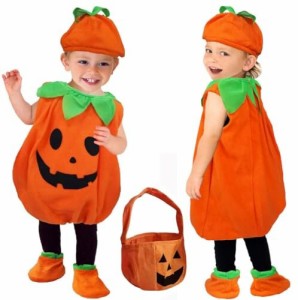 (Icyrain) ハロウィン カボチャ 子供 パンプキン ハロウィン衣装 コスチューム ベビー 着ぐるみ 男の子 女の子 かぼちゃ 仮装 手提げ袋付