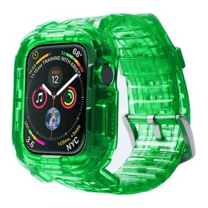 NikalaJP Apple Watch バンド ケース 透明 一体型 衝撃吸収 AppleWatch Series1/2/3/4/5/6/SE対応 (42/44/45mm, グリーン)