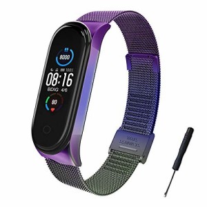 (BDIG) コンパチブル Xiaomi Mi Band 4 Mi Band 3 バンド 腕時計ベルト, 高級 ステンレススチール 交換バンドストラップリストバンド Mi 