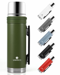 SANTECO 水筒 ASPEN 魔法瓶 大容量 1リットル コップ付き ハンドル付き スポーツドリンク対応 炭酸対応 保冷 保温 洗いやすい 真空断熱 