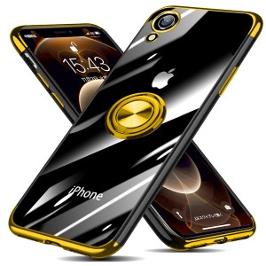 iPhone XR 用 ケース リング クリア 透明 TPU メッキ 加工 耐衝撃 車載ホルダー対応 スタンド機能 防塵 薄型 軽量 落下防止 一体型 変形