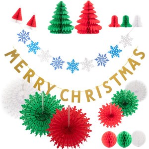 nogarrod クリスマス 飾り 18点セット ガーランド クリスマスツリー 装飾 サンタ ペーパーファン 雪の結晶 オーナメント