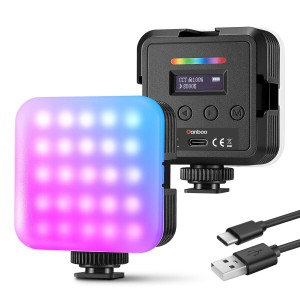 GANBOO ミニマグネット式RGB LEDビデオライト RGB61 ポケットサイズ 360°フルカラー カメラライト 2000mAhバッテリー/コールドシュー/CR
