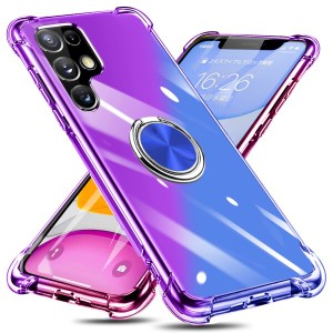 Galaxy A32 5G ケース リング付き クリア TPU グラデーション色 SCG08 携帯カバー 耐衝撃 透明 車載ホルダー対応 一体型 落下防止 防塵 