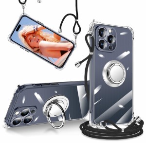 iPhone 15 Pro Max ケース クリア 透明 リング付き ショルダー 調節可能 肩がけ 首掛け 紐付き 斜めがけ スマホケース いphone15 promax 