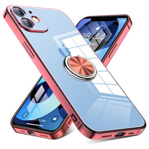 iPhone 12 用 ケース リング付き クリア 耐衝撃 スタンド機能 透明 TPU 車載ホルダー対応 落下防止 防塵 薄型 軽量 一体型 変形防止 全面