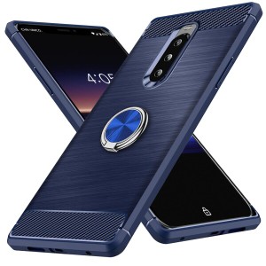 Xperia 1 ケース Xperia XZ4 ケース リング付き TPU 耐衝撃 炭素繊維カバー 保護バンパー 弾力性付き 衝撃吸収 車載ホルダー対応 耐久性 