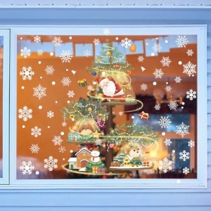 ウォールステッカー クリスマス 飾り 静電ステッカー 窓ステッカー 198pcs 剥がせる 汚れない 雪 サンター クリスマスツリー トナカイ me