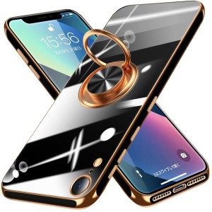 iPhone XR 用ケース リング付き メッキ加工 クリア TPU 耐衝撃 驚くほどの手触り 車載ホルダー対応 軽量 薄型 レンズ保護 マット感 人気 