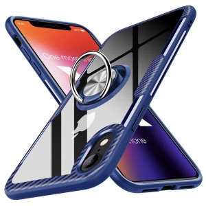 iPhone XR ケース クリアケース リング付き 耐衝撃 背面強化ガラス スマホケース 米軍MIL規格 薄型 9H背面 スタンド機能 車載ホルダー 黄