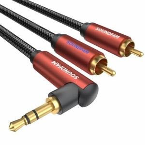 RCA 3.5mm の転換の音声ケーブルSOUNDFAM 90 度 3.5mm への 2RCA 音声ケーブル、スマートな電話、MP3、タブレット、スピーカー、のための